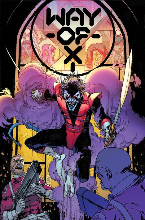 "WAY OF X" steht über einer dynamischen Szene in einer Comic-Illustration. Ein vermummter Held, umgeben von Rauch, schwingt ein Schwert.