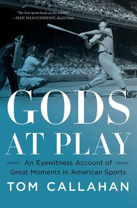 „GODS AT PLAY“ – Bericht großer Momente im US-Sport von Tom Callahan. Illustration eines Baseballspielers.