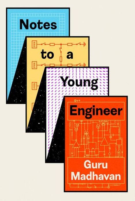 "Notes to a Young Engineer Guru Madhavan" auf farbigen Karten mit technischen Skizzen und Mustern.