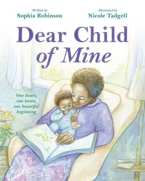 "Dear Child of Mine". Eine Illustration zeigt eine Person, die in einem Sessel sitzt und ein Kind auf dem Schoß hält.