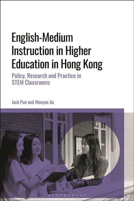 "English-Medium Instruction in Higher Education in Hong Kong" von Jack Pun und Wenyun Jia. Cover mit drei Personen im Gespräch.