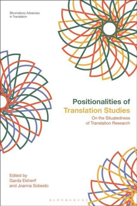 "Positionalities of Translation Studies" in grüner Schrift. Bunte, sich überlagernde geometrische Kreise als Illustration.