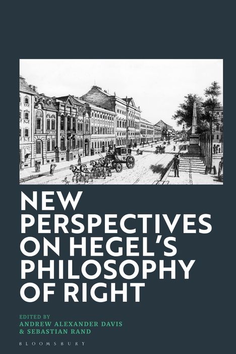 Text: "New Perspectives on Hegel’s Philosophy of Right" über einer historischen Stadtansicht mit Kutsche und Gebäuden.