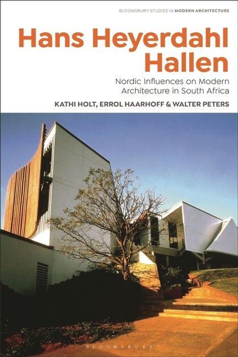Texte: Hans Heyerdahl Hallen, Nordic Influences on Modern Architecture in South Africa, Autoren: Kathi Holt, Errol Haarhoff, Walter Peters. Darunter ein modernes Gebäude mit Winkel- und Schatten-Spiel.
