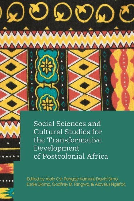 Text: "Social Sciences and Cultural Studies for the Transformative Development of Postcolonial Africa." Bunte Muster im Hintergrund.