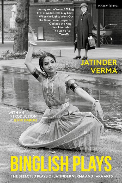Texte: "Journey to the West...", "JATINDER VERMA", "WITH AN INTRODUCTION BY JERRI DABOO", "BINGLISH PLAYS". Die Szene zeigt eine Tänzerin.
