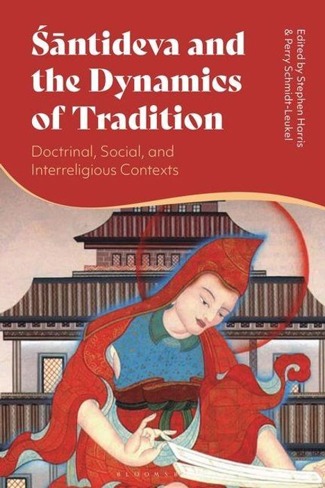 „Śāntideva and the Dynamics of Tradition“, Illustration eines meditierenden Menschen in roter Kleidung.