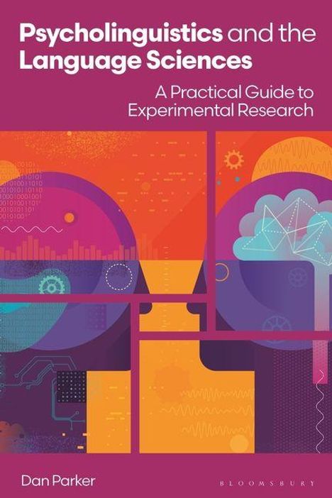 Buchtitel: "Psycholinguistics and the Language Sciences". Illustration zweier Köpfe im Profil mit Mustern und Symbolen.