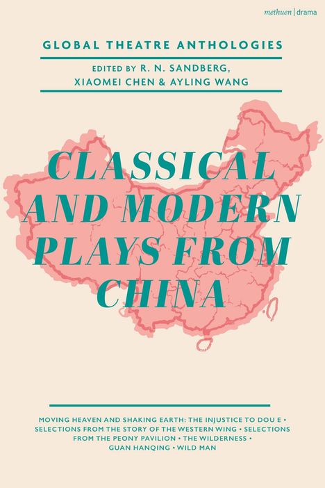 Text: Classical and Modern Plays from China. Illustration: Rote Karte Chinas auf beigefarbenem Hintergrund.