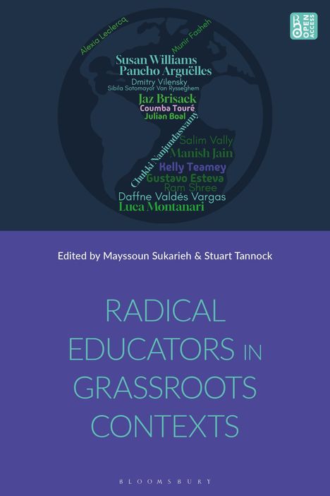 „Radical Educators in Grassroots Contexts“, bearbeitet von Mayssoun Sukarieh & Stuart Tannock. Namen bilden einen Globus.