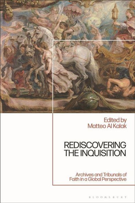 Oben: Gemälde mit mythologischer Szene. Unten: "Edited by Matteo Al Kalak", Titel über die Inquisition.