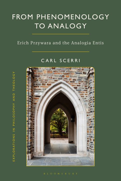 „From Phenomenology to Analogy“ – Carl Scerri. Bild: gotischer Torbogen mit Blick auf Baum. Elegantes Cover-Design.
