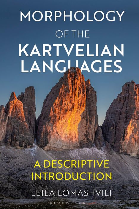 Texte: "Morphology of the Kartvelian Languages", "A Descriptive Introduction", "Leila Lomashvili". Hintergrund: Gebirgsspitzen im Sonnenuntergang.