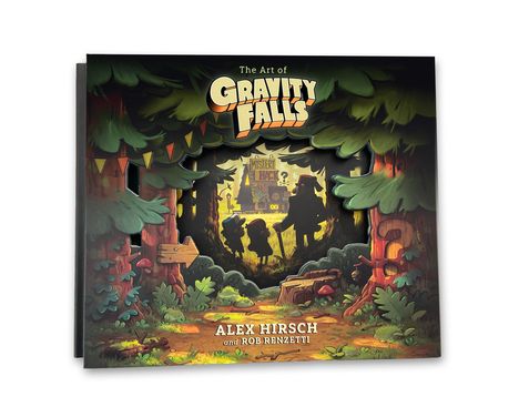 Cover des Buches „The Art of Gravity Falls“ von Alex Hirsch und Rob Renzetti, mit Wald-Illustration.