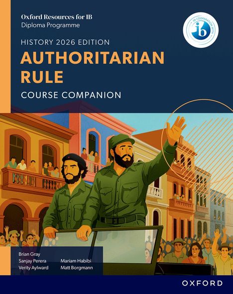 "Authoritarian Rule" steht groß auf einem Buchcover. Illustration: Zwei Männer in Militäruniform vor bunten Gebäuden.