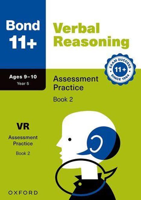 "Bond 11+ Verbal Reasoning, Ages 9-10, Year 5, Assessment Practice, Book 2. Illustration eines Kopfes mit Zahnrädern."
