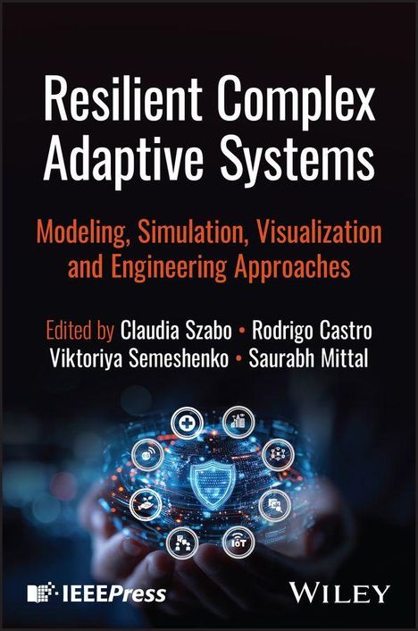„Resilient Complex Adaptive Systems“, Buchcover, Symbole, digitale Vernetzung, Hände halten schematische Kreise.
