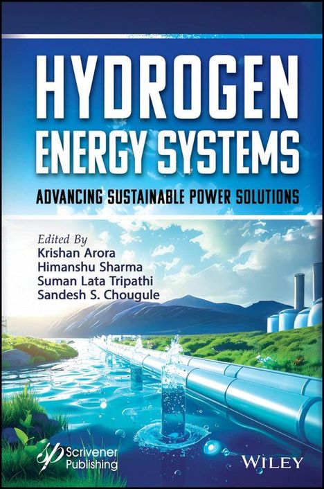„HYDROGEN ENERGY SYSTEMS: ADVANCING SUSTAINABLE POWER SOLUTIONS“ steht darüber. Unten ist eine Landschaft mit einem Fluss und Rohren.