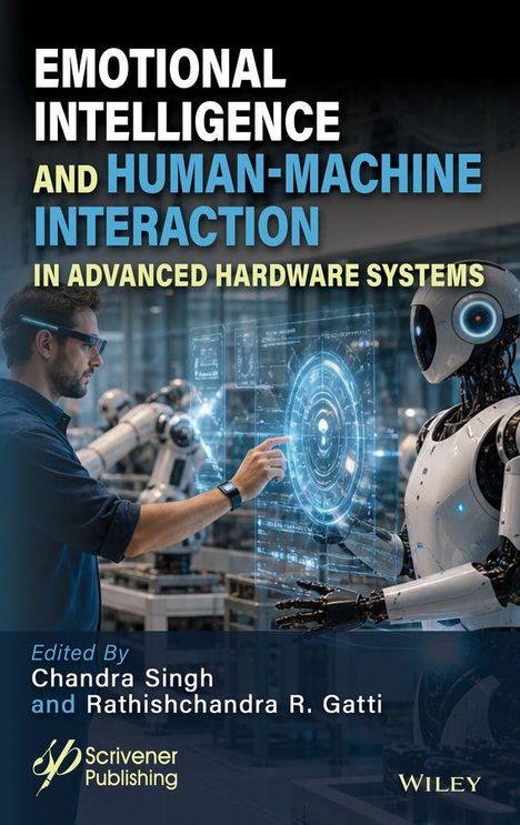 "Emotional Intelligence and Human-Machine Interaction in Advanced Hardware Systems." Mensch zeigt auf Hologramm mit Roboter.