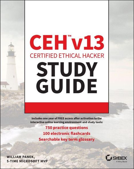 CEH v13 Certified Ethical Hacker Study Guide. Küstenlandschaft mit Leuchtturm und Felsen im Hintergrund.