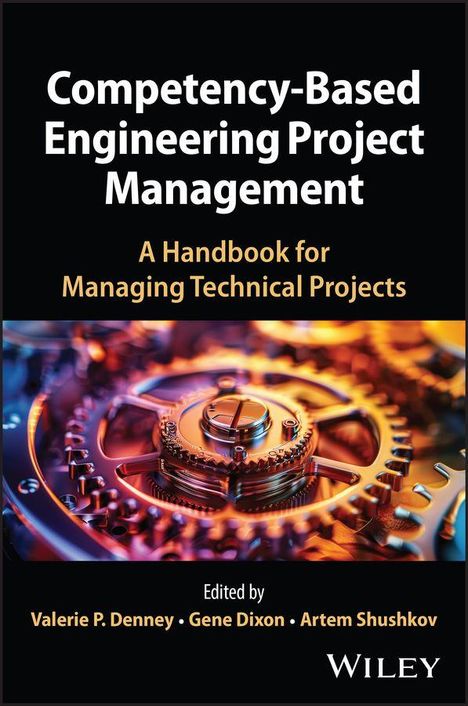"Competency-Based Engineering Project Management" in weißer Schrift. Darunter ein Bild von Zahnrädern in warmen Farben.