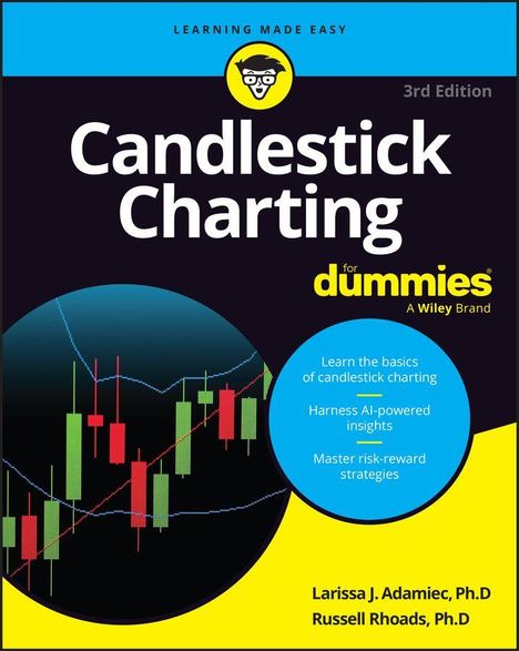 „Candlestick Charting for Dummies“ in großer Schrift, darunter eine Grafik mit Kerzencharts.