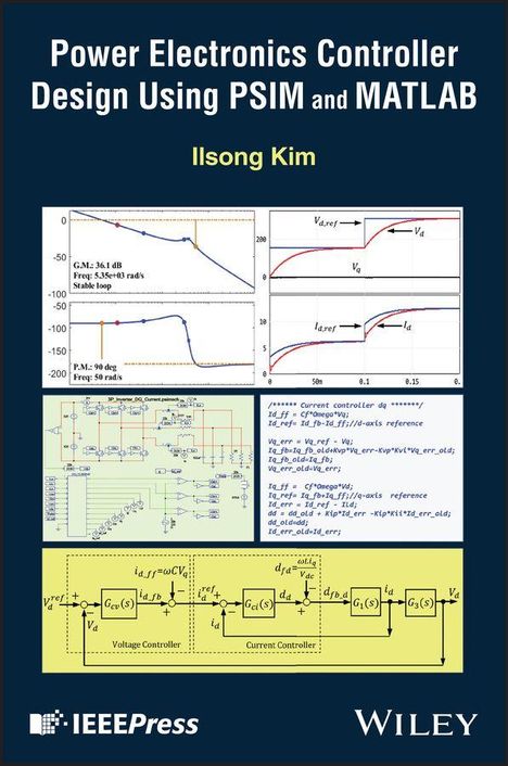 Text: Power Electronics Controller Design Using PSIM and MATLAB. Grafiken und Diagramme zur Elektroniksteuerung.