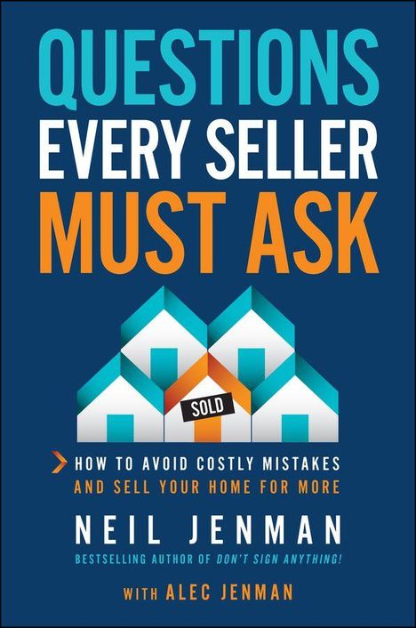 "Questions Every Seller Must Ask" steht groß oben. Darunter sind abgebildet drei stilisierte Häuser mit einem "SOLD"-Schild.
