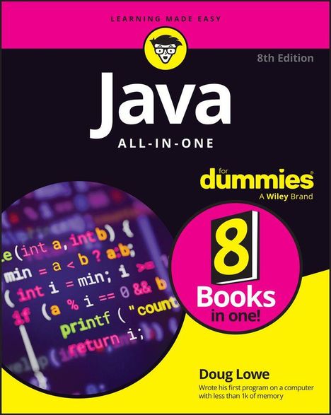 "Learning Made Easy", "Java", "ALL-IN-ONE", "for dummies", "8 Books in one!", "Doug Lowe". Illustration eines Buchcovers.