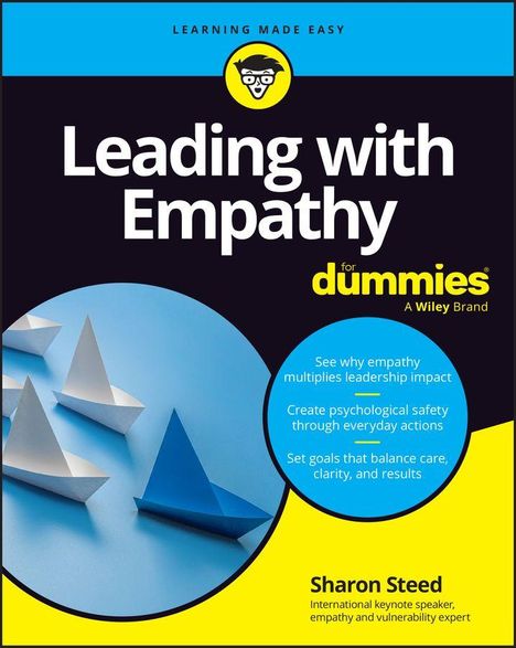 "Leading with Empathy for Dummies" von Sharon Steed. Oben Papierboote auf blauem Hintergrund.