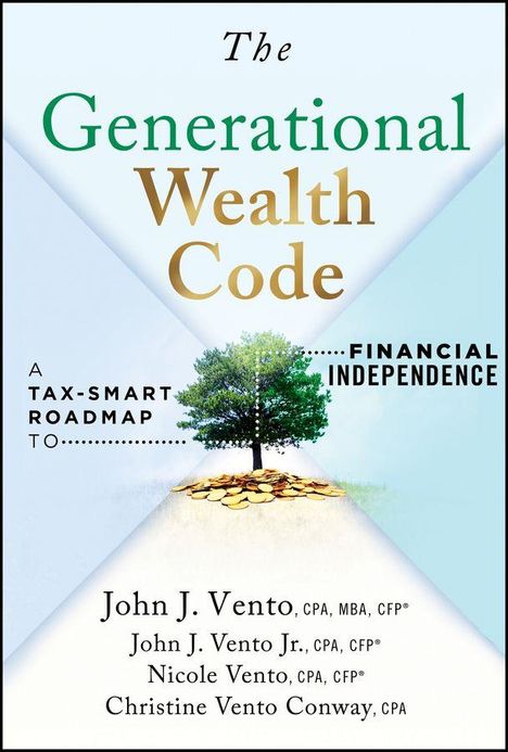 "The Generational Wealth Code" in großer Schrift. Illustration: Baum wächst auf Münzen, symbolisiert Wohlstand. Autoren unten.