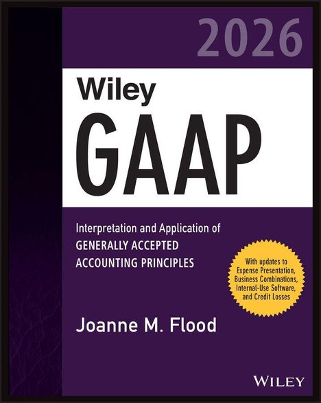 "Wiley GAAP 2026" steht oben, "Joanne M. Flood" unten. Ein gelber Kreis hebt Updates zu Buchhaltung hervor.