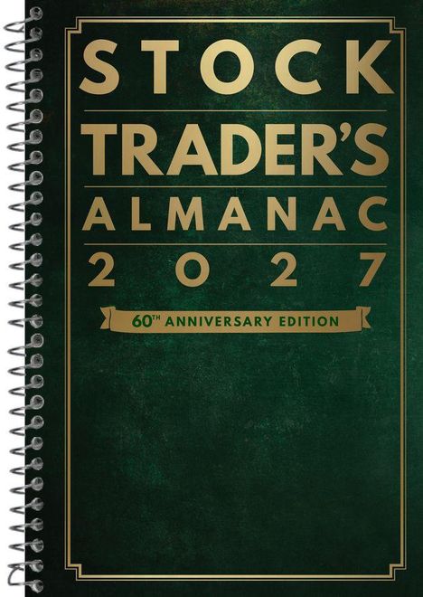 „Stock Trader’s Almanac 2027, 60th Anniversary Edition“, Spiralbindung, grüner Hintergrund.