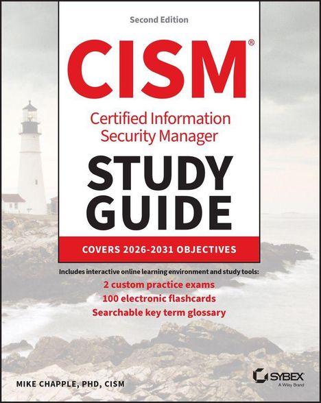 „CISM Certified Information Security Manager STUDY GUIDE.“ Ein Leuchtturm an der Küste im Hintergrund.
