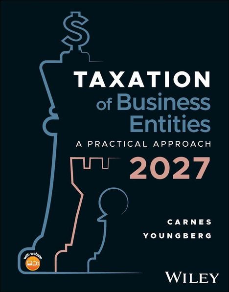 „TAXATION for Business Entities: A Practical Approach 2027“ steht in großen Buchstaben. Schachfigur und $-Zeichen.