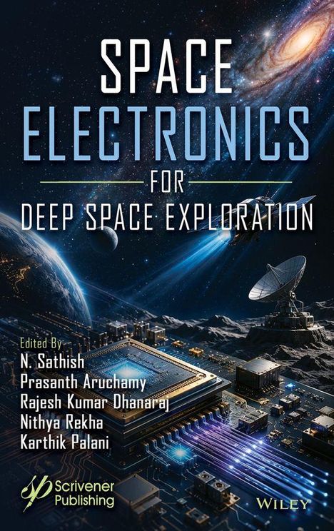 „Space Electronics for Deep Space Exploration“ steht groß. Unten sind Namen der Herausgeber. Hintergrund zeigt Weltraum und Elektronik.