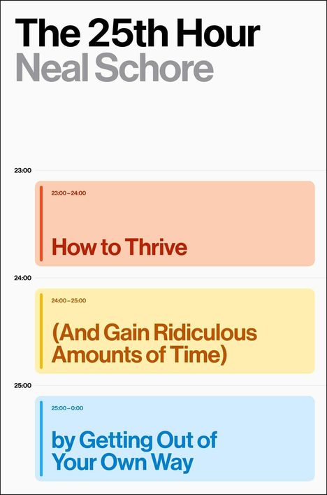 "The 25th Hour" von Neal Schore; Zeitslots: "How to Thrive", "And Gain Ridiculous Amounts of Time", "by Getting Out of Your Own Way".