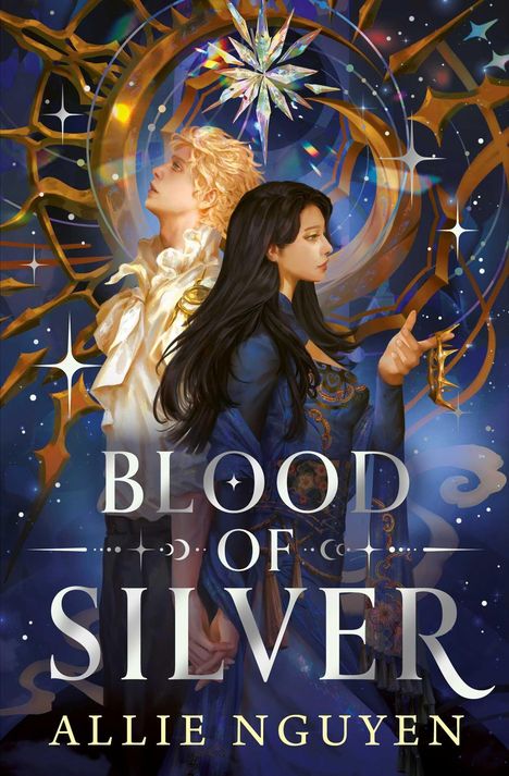 "Blood of Silver" und "Allie Nguyen". Zwei Figuren stehen Rücken an Rücken vor einem dekorativen, sternenförmigen Hintergrund.