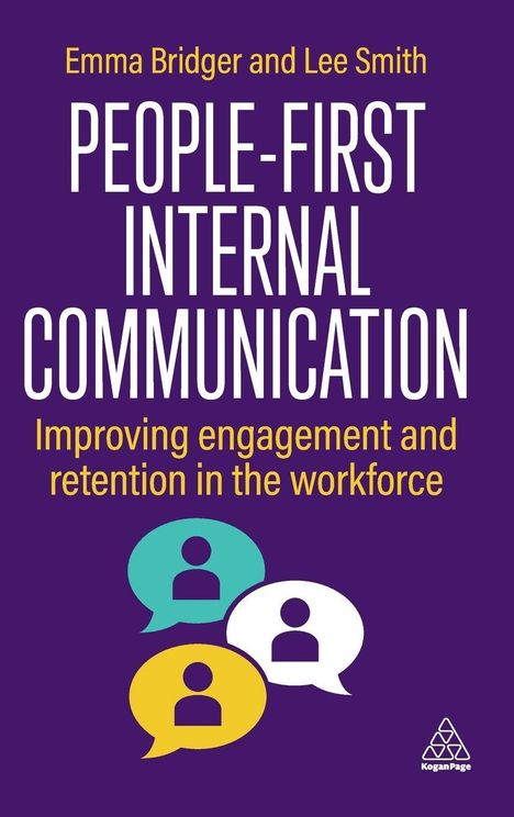 Buchtitel: "People-First Internal Communication". Drei Sprechblasen mit Personen-Symbolen unten.