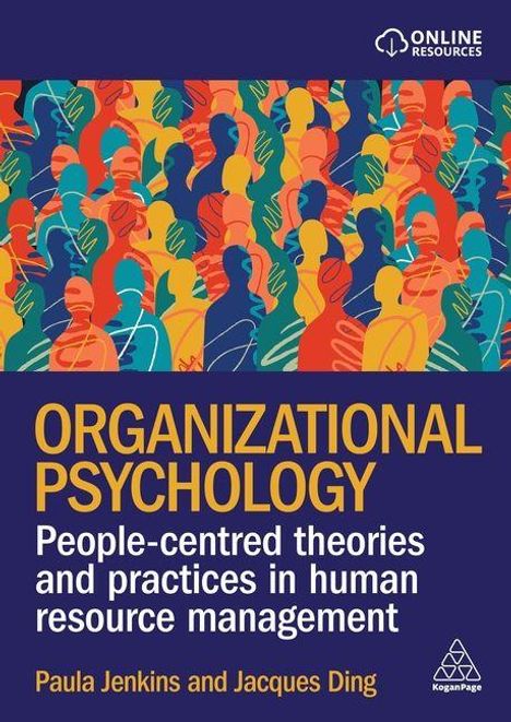"ORGANIZATIONAL PSYCHOLOGY" in Gelb. Buntes Muster aus abstrakten Figuren. Autoren: Paula Jenkins und Jacques Ding.