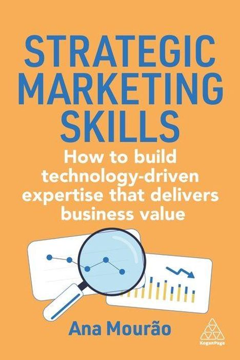 "STRATEGIC MARKETING SKILLS. How to build technology-driven expertise that delivers business value. Ana Mourão." Grafik mit Lupe und Diagrammen.