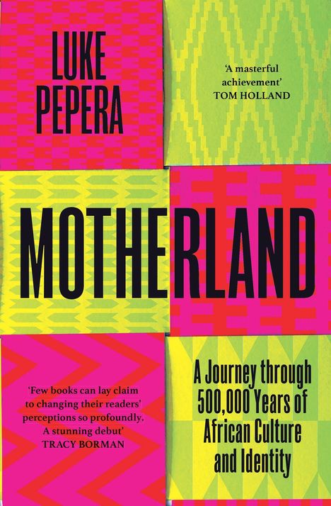 Buchtitel auf buntem Hintergrund: "MOTHERLAND" von Luke Peppera. Lobzitate von Tom Holland und Tracy Borman.