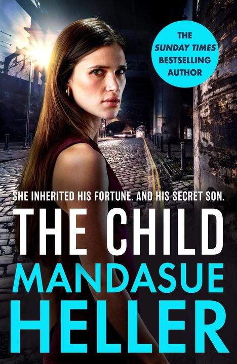Ein spannender Thriller von Mandasue Heller mit einer Frau vor einer düsteren Stadtlandschaft und gelbem Straßenlicht.