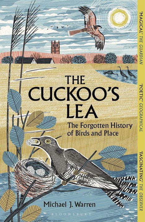 "The Cuckoo's Lea: The Forgotten History of Birds and Place" von Michael J. Warren. Illustration mit Landschaft, Turm, Kuckuck.