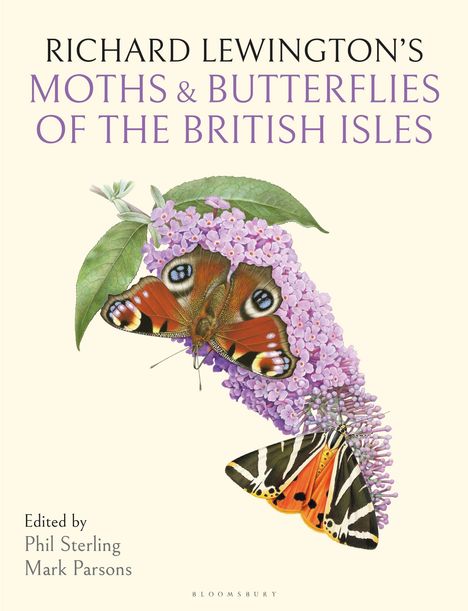 Text: "Richard Lewington's Moths & Butterflies of the British Isles." Illustration von Schmetterlingen auf lila Blüten.