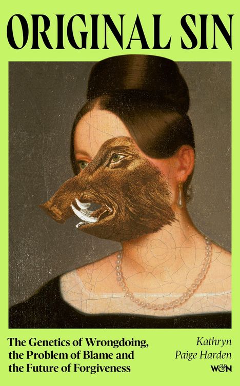 „ORIGINAL SIN“ oben, darunter ein Gemälde einer Frau mit einem Eberkopf collageartig versehen.