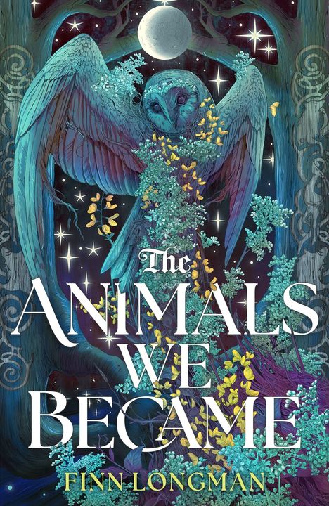 "The Animals We Became by Finn Longman" auf gelbem Hintergrund, unten steht "Cover To Be Revealed", oben ein simples Kompass-Logo.