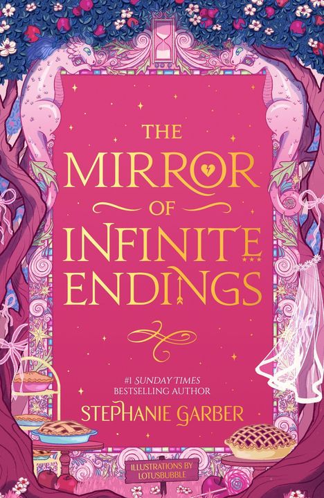 "Cover to be revealed. The Mirror of Infinite Endings. Stephanie Garber, New York Times bestselling author. Schwarzer Hintergrund."