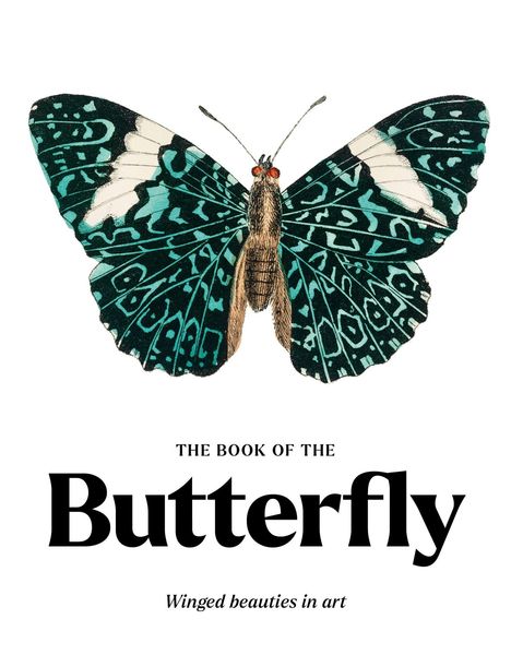Text: "THE BOOK OF THE Butterfly Winged beauties in art". Darstellung eines Schmetterlings mit blauen und schwarzen Flügeln.