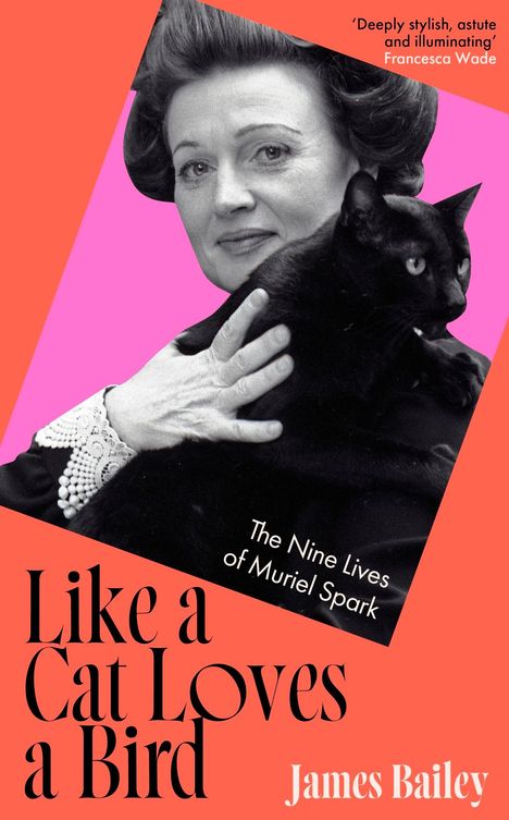 "Like a Cat Loves a Bird" James Bailey. Frau hält schwarze Katze vor farbigem Hintergrund.